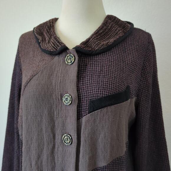 ZOE Sweater Womens Small Oversize Sweatercoat Brown Boho Patchwork Fiber Art - Picture 3 of 9